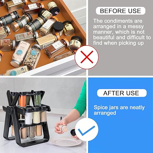 Rotating Spice Rack With 18Pcs Glass Jar
